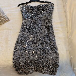 Dress the Population Strapless Silver Sequin Dress
